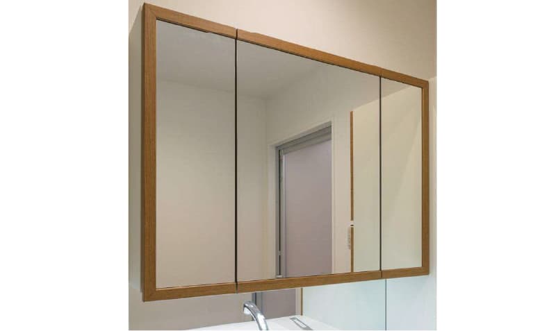 鏡裏収納付木製三面鏡（木枠付）