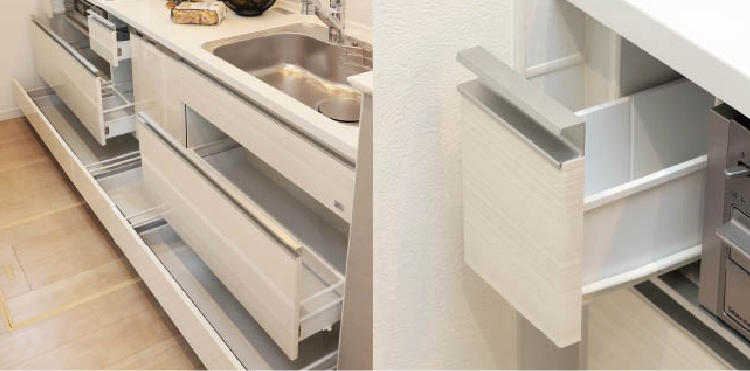 簡易ソフトクロージング機能付きスライド収納