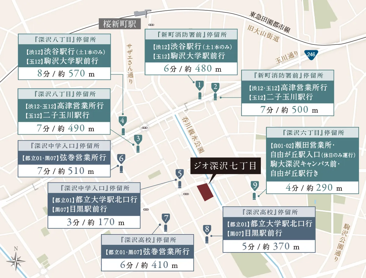 周辺バス停地図