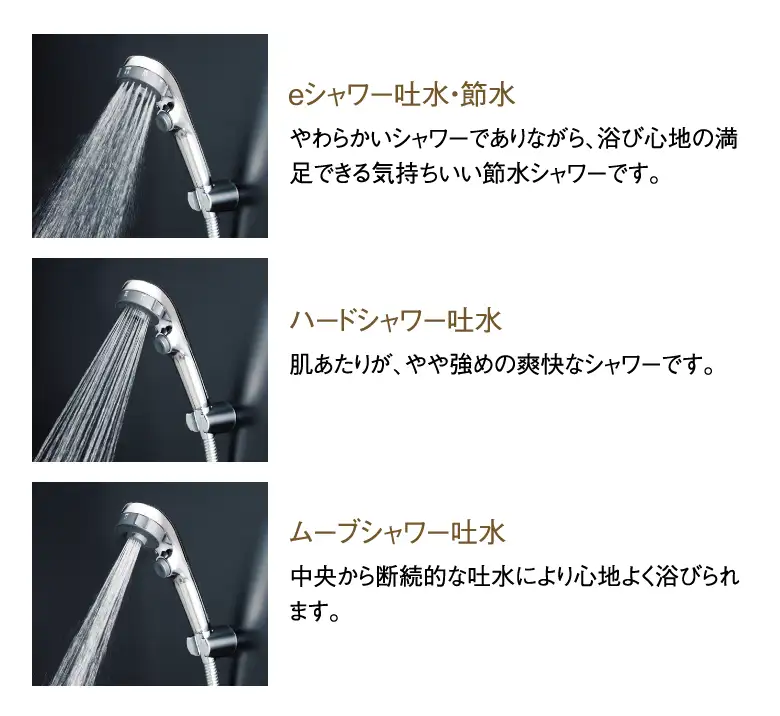 eシャワー吐水・節水、ハードシャワー吐水、ムーブシャワー吐水