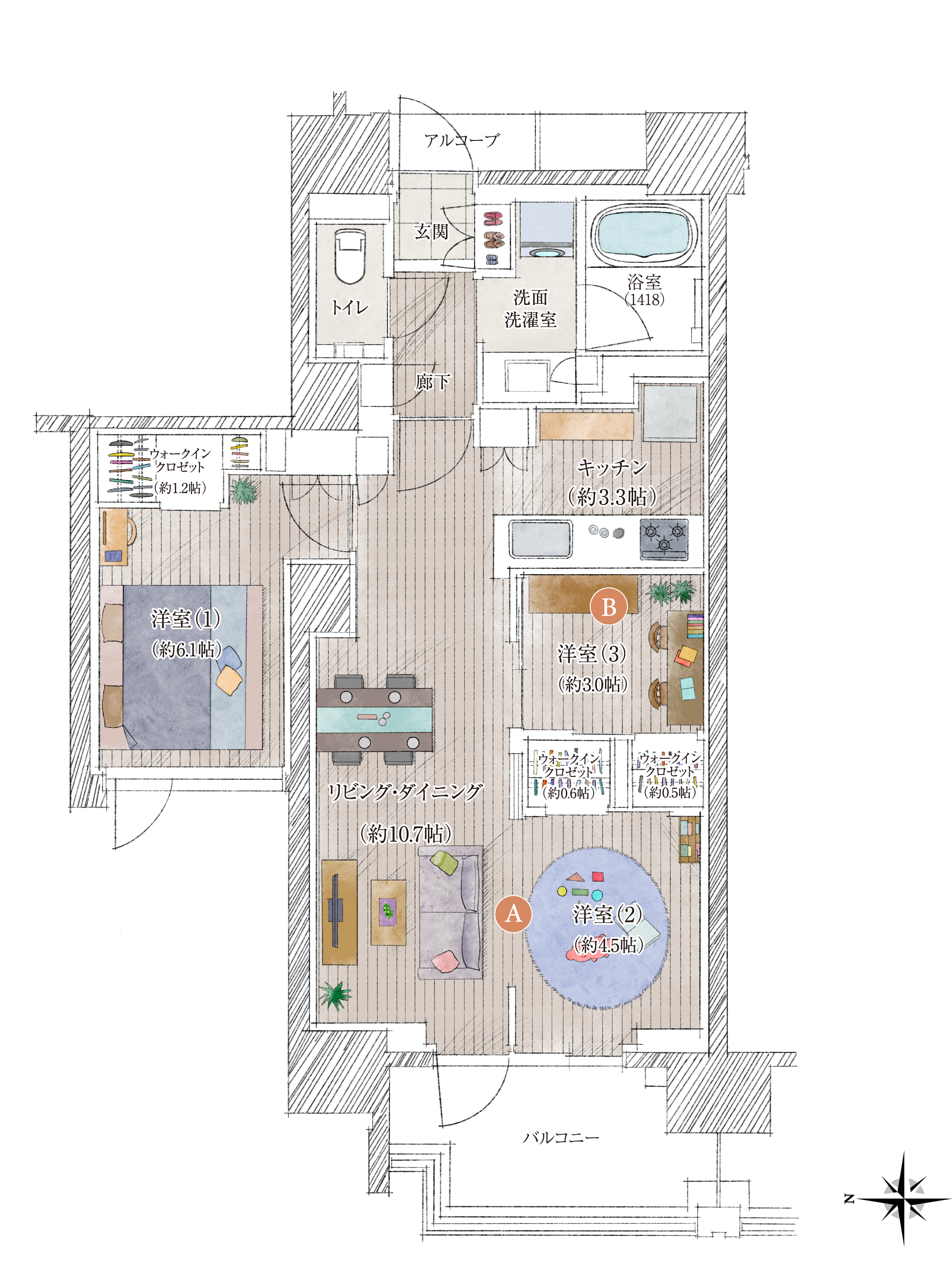 タイプB家具付き間取り