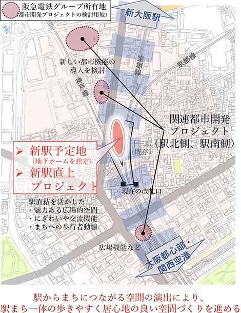 駅からまちにつながる空間の演出により、駅まち一体の歩きやすく居心地の良い空間づくりを進める