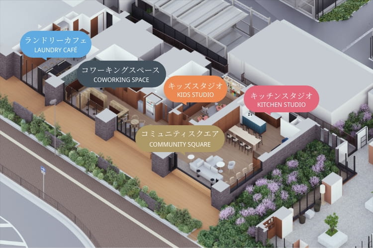 1階コミュニティスクエア・ランドリーカフェ全体概念図