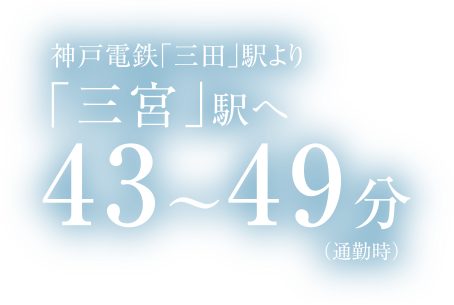 神戸電鉄「三田」駅より「三宮」駅へ43〜49分(通勤時)