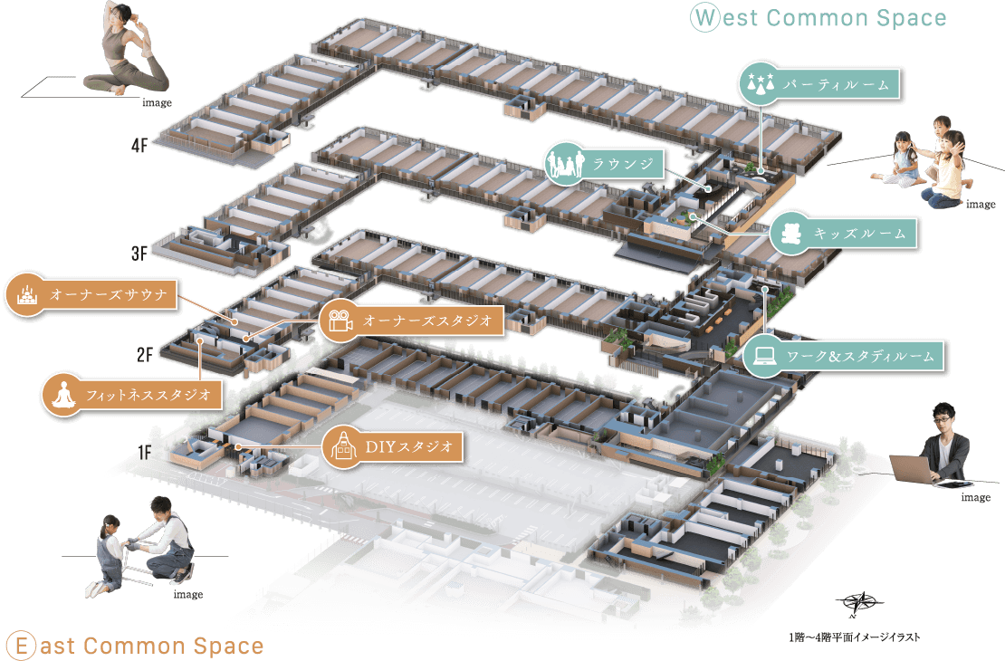 1階〜4階平面イメージイラスト