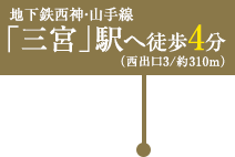 地下鉄西神・山手線「三宮」駅へ徒歩4分（西出口3/約310m