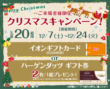 ご来場キャンペーン　イオン商品券、またはハーゲンダッツギフト券をプレゼント　詳細はページ下部の注釈をご覧ください。