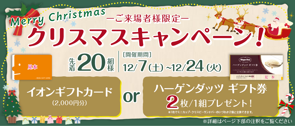 ご来場キャンペーン　イオン商品券、またはハーゲンダッツギフト券をプレゼント　詳細はページ下部の注釈をご覧ください。