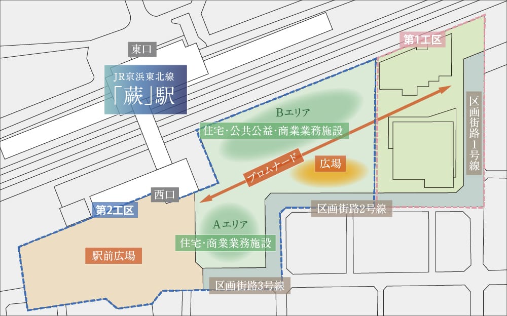 ■蕨駅西口地区第一種市街地再開発事業計画配置図