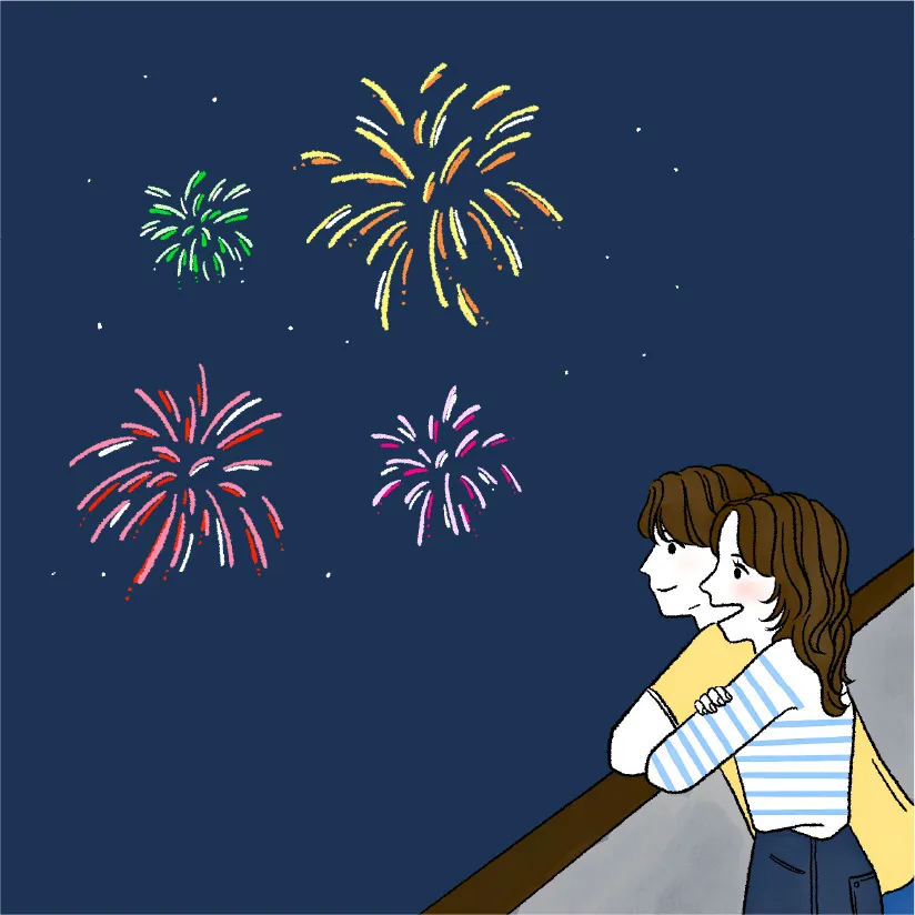 バルコニーから一望できる花火大会を堪能