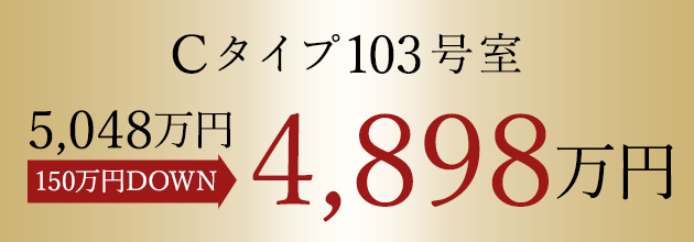 商談室使用住戸 特別分譲  103号室限定価格 5,048万円→150万円DOWN 4,898万円