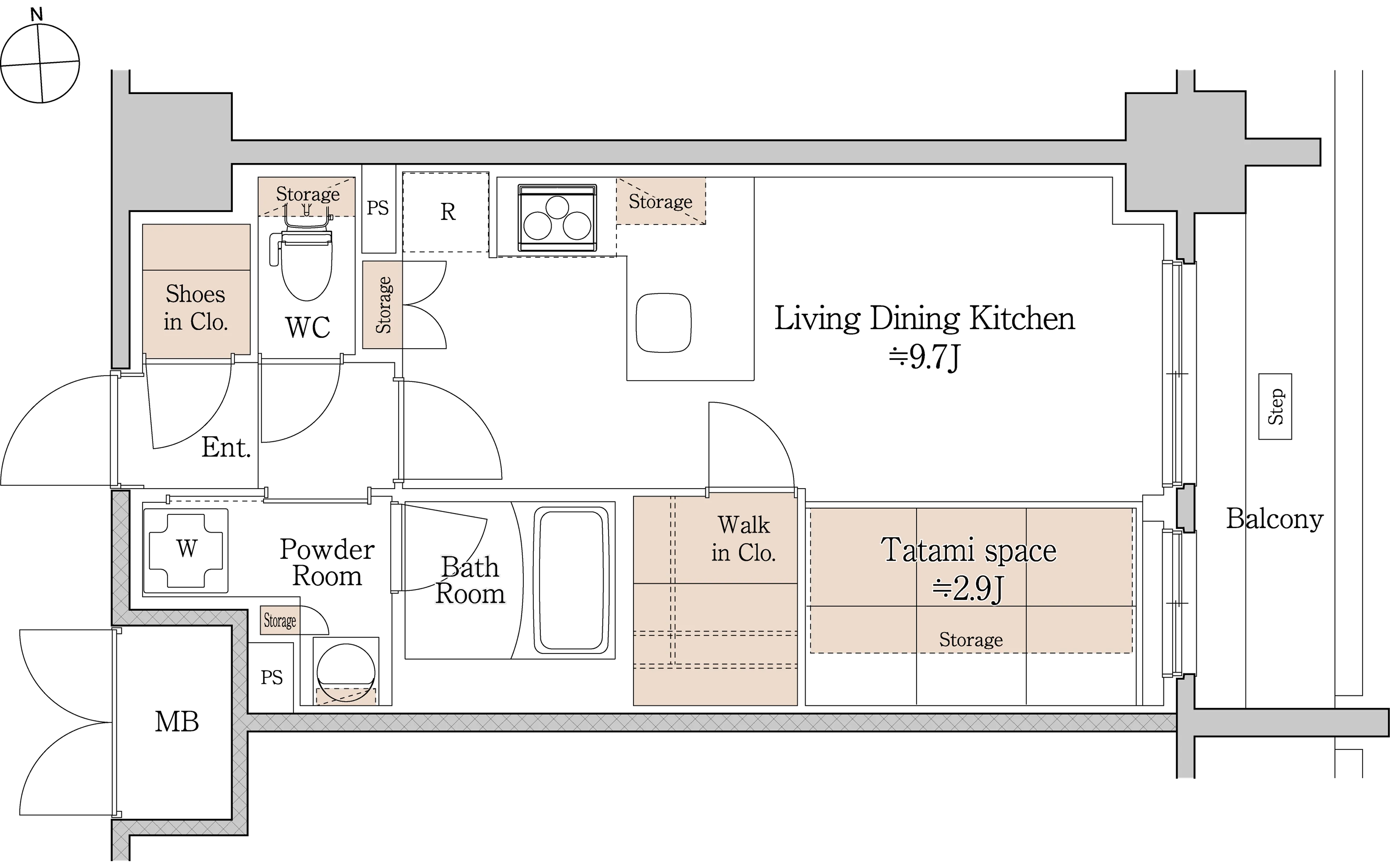 タイプG（1LDK）の平面図。各室の配置と設備を示す。