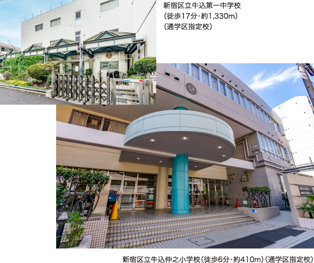 新宿区立牛込第一中学校（徒歩17分・約1,330m）、新宿区立牛込仲之小学校（徒歩6分・約410m）